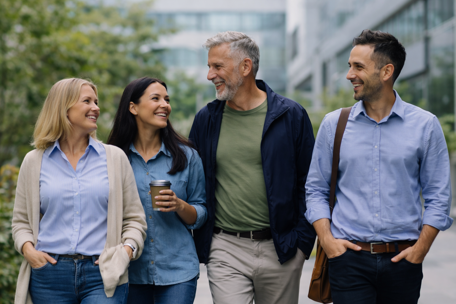 Kollegor som deltar i en stegtävling tillsammans